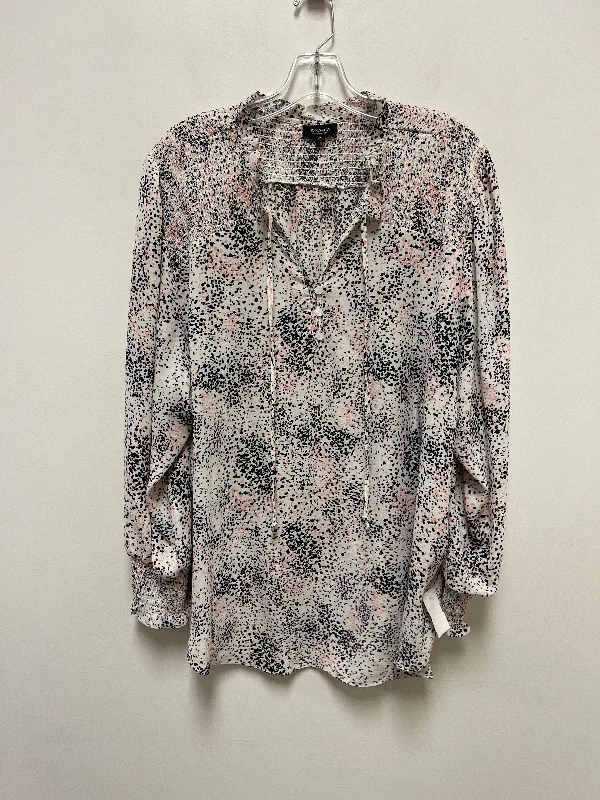 Top Long Sleeve By Jones And Co In Pink & White, Size: 3x