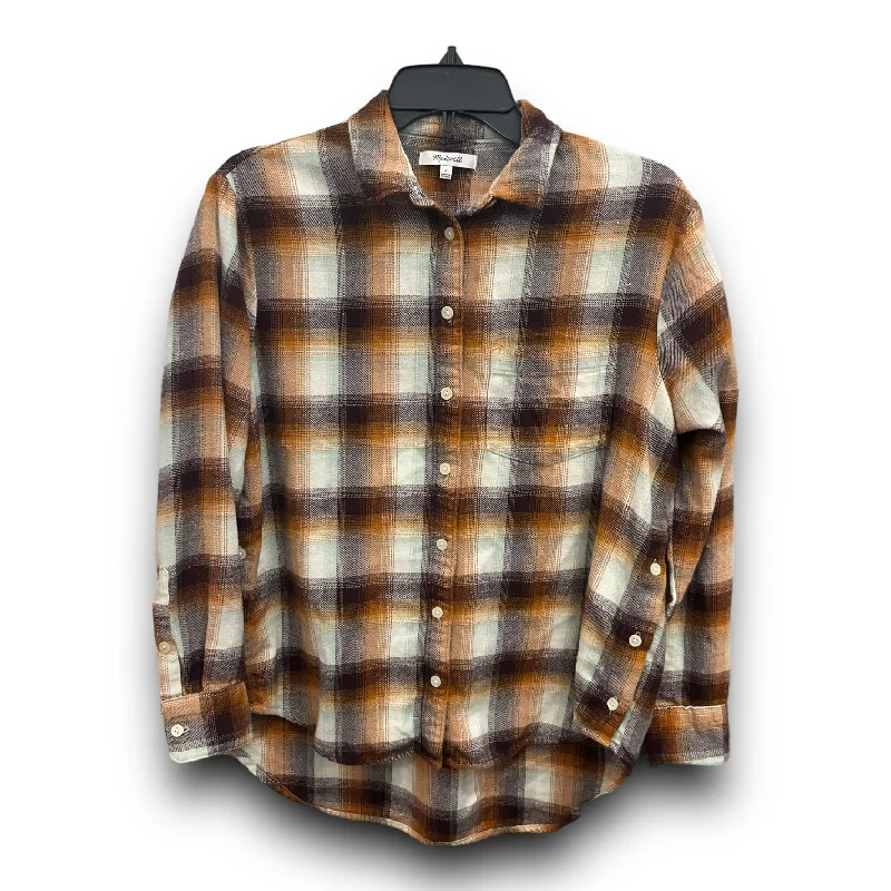 Top Long Sleeve By Madewell In Plaid Pattern, Size: S