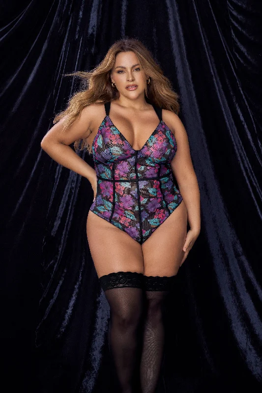 Enchanting Allure: Floral Mesh Contour Bodysuit