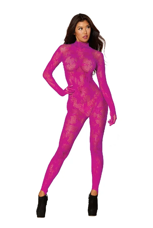 Floral knitted fishnet bodystocking