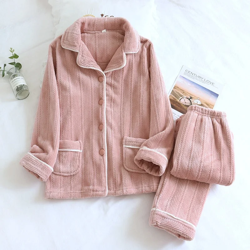 Winter Flannel Couple Clothes Pajama Set Sleepwear