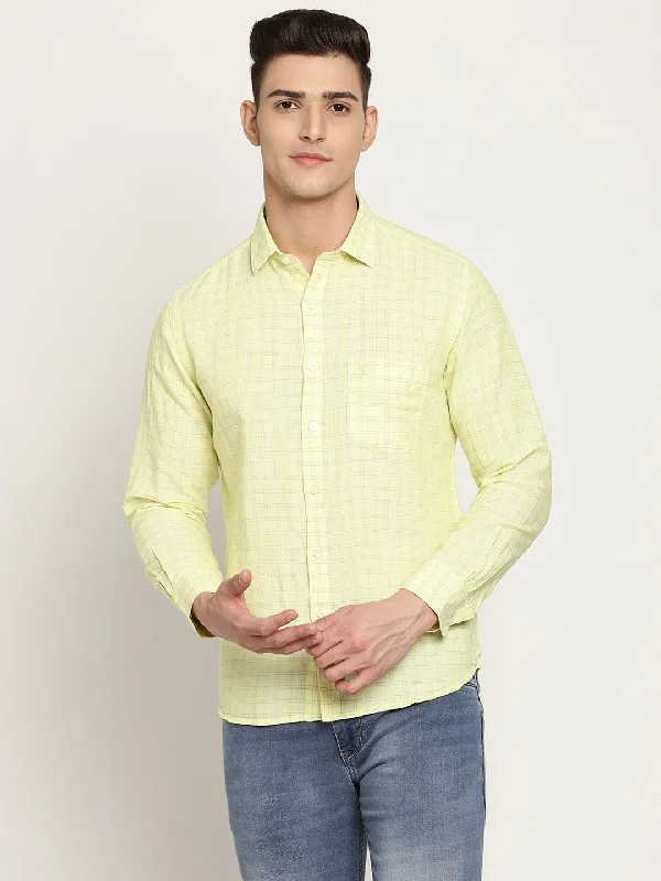 Cantabil Cotton Blend Checkered Lemon Full Sleeve Casual Shirt for Men with Pocket