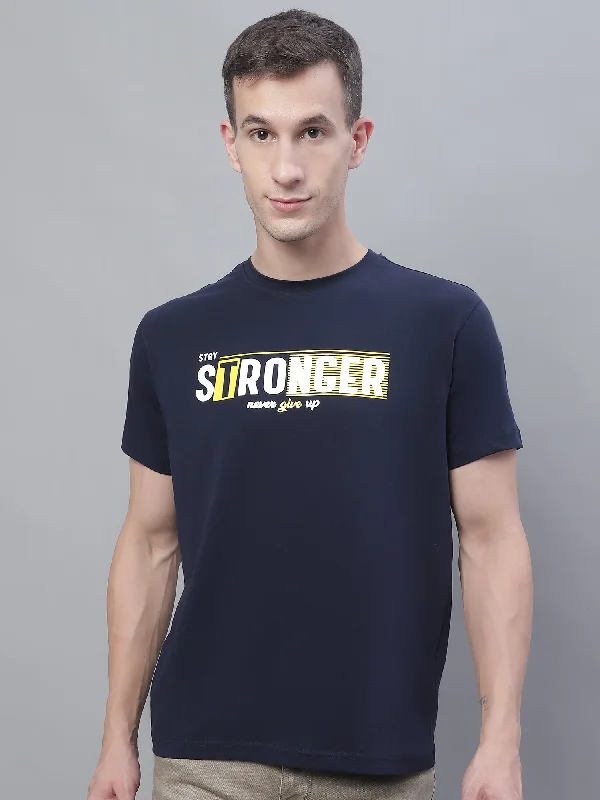 Cantabil Men Navy Blue Round Neck T-Shirt