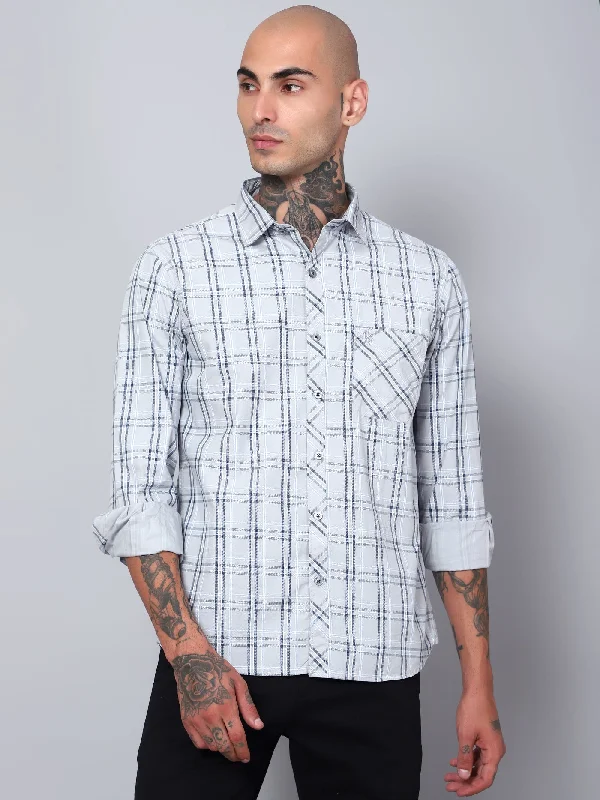 Cantabil Men Grey Checkered Full Sleeves Casual Shirt