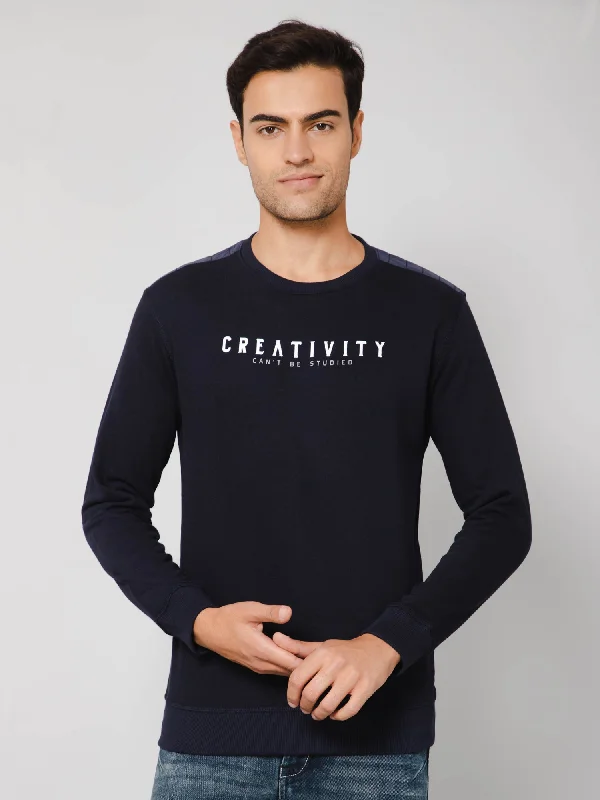 Cantabil Men Round Neck Full Sleeves Winter Wear Indigo T-Shirt