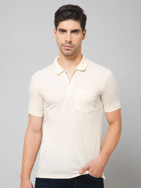 Cantabil Men Ivory T-Shirt