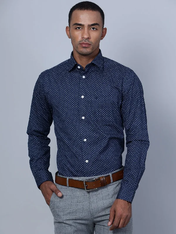 Cantabil Men Navy Blue Formal Shirt