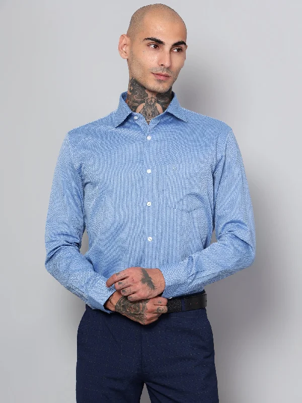 Cantabil Men Navy Blue Self Design Full Sleeves Formal Shirt