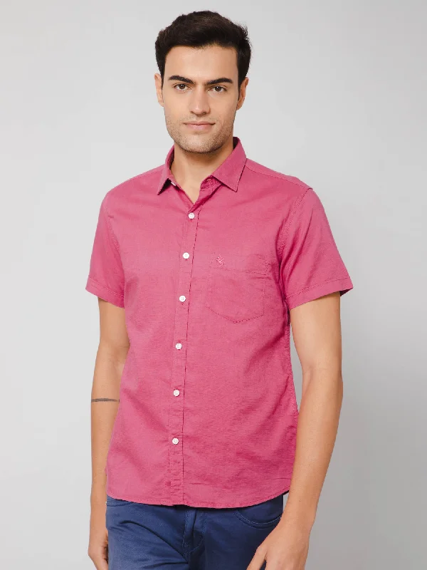 Cantabil Men Cotton Blend Solid Pink Half Sleeve Casual Shirt for Men with Pocket