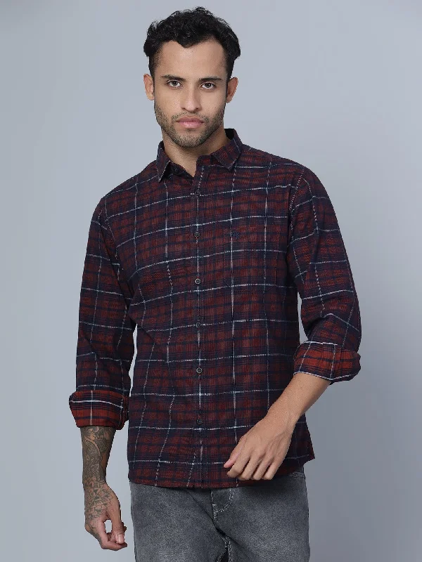 Cantabil Men Cotton Checkered Red Full Sleeve Casual Shirt for Men with Pocket