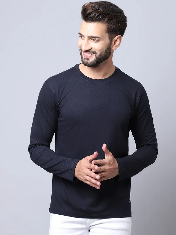 Cantabil Men  Round Neck Full Sleeves Winter Wear Navy T-Shirt