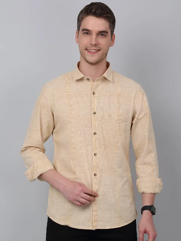 Cantabil Men's Beige Checkered Full Sleeve Casual Shirt