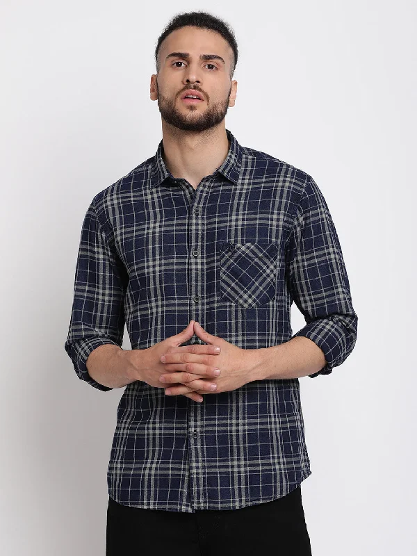 Cantabil Men Cotton Checkered Black Full Sleeve Casual Shirt for Men with Pocket