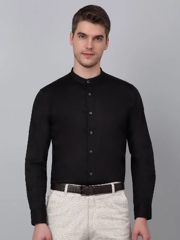 Cantabil Men's Black Solid Full Sleeve Partywear Shirt