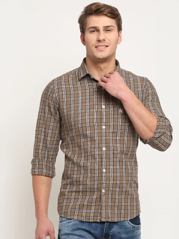 Cantabil Men Cotton Checkered Brown Full Sleeve Casual Shirt for Men with Pocket