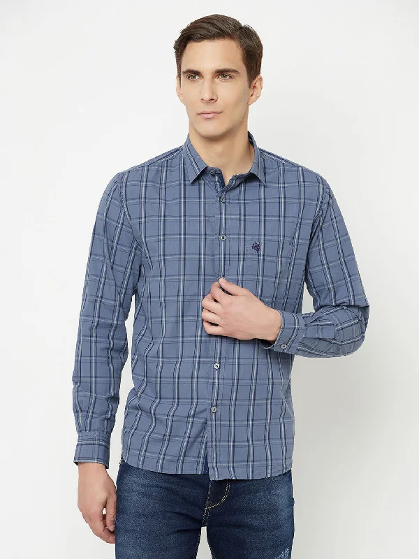 Cantabil Men Cotton Checkered Grey Full Sleeve Casual Shirt for Men with Pocket