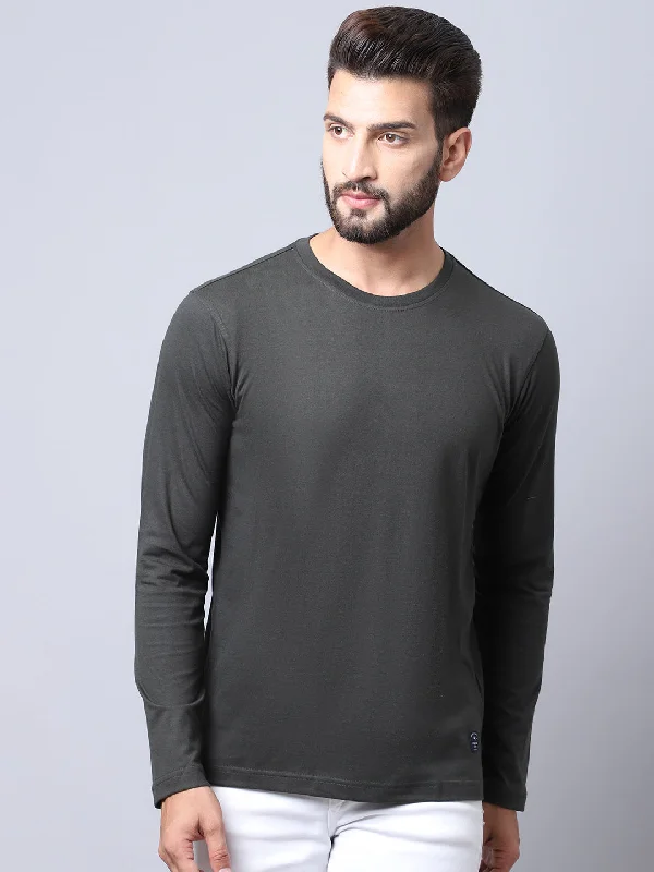 Cantabil Men Round Neck Full Sleeves Winter Wear Olive T-Shirt