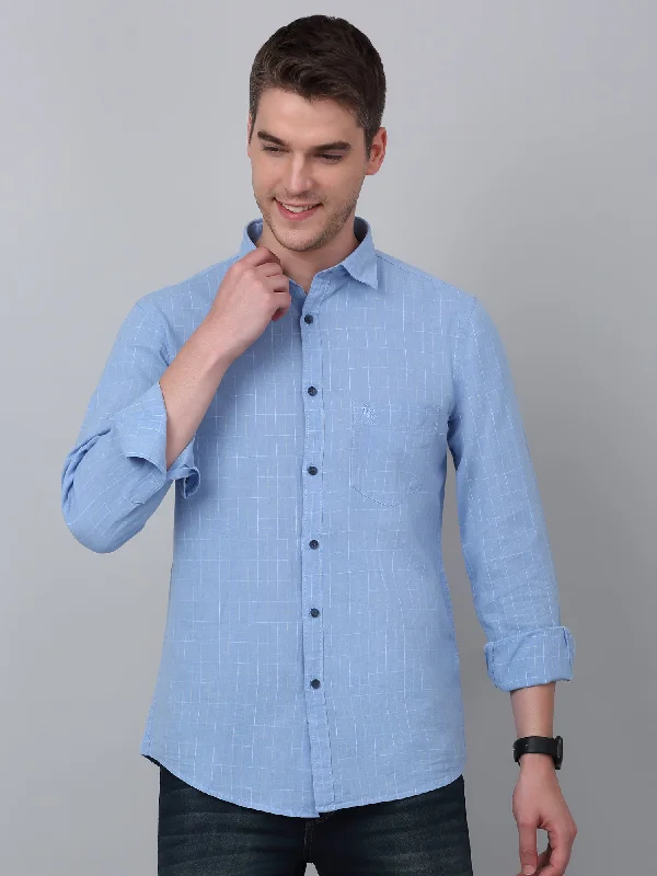 Cantabil Men's Sky Blue Checkered Full Sleeve Casual Shirt