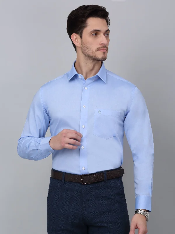 Cantabil Men's Sky Blue Solid Full Sleeve Formal Shirt