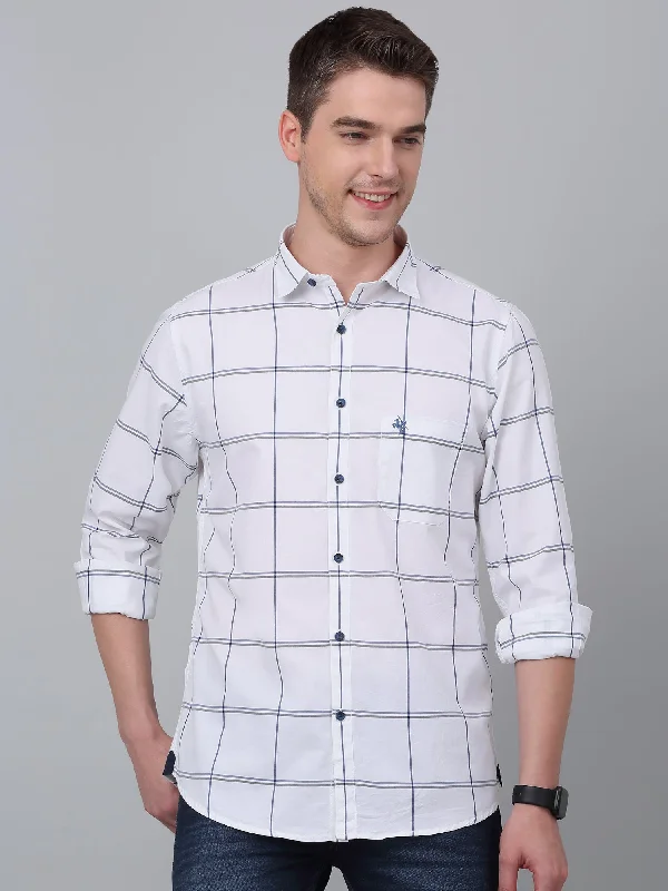 Cantabil Men's White Checkered Full Sleeve Casual Shirt