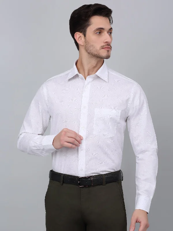 Cantabil Men's White Printed Full Sleeve Formal Shirt