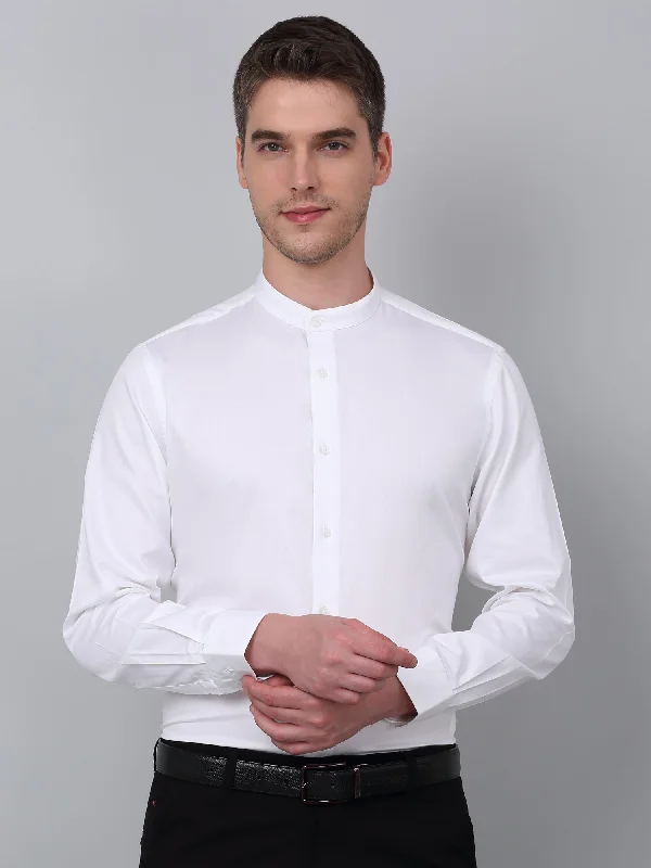 Cantabil Men's White Solid Full Sleeve Partywear Shirt