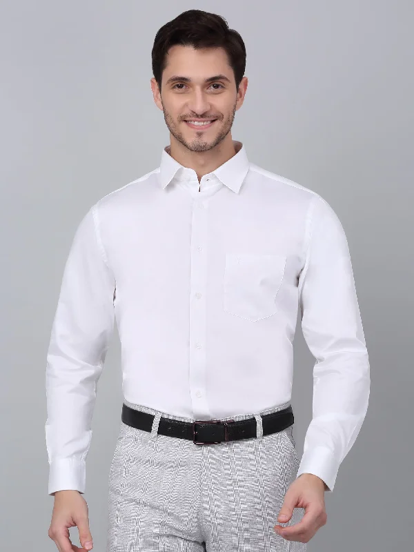 Cantabil Men's White Solid Full Sleeve Partywear Shirt