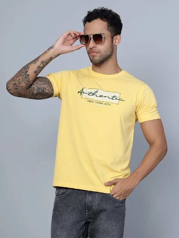 Cantabil Men Round Neck Yellow T-Shirt