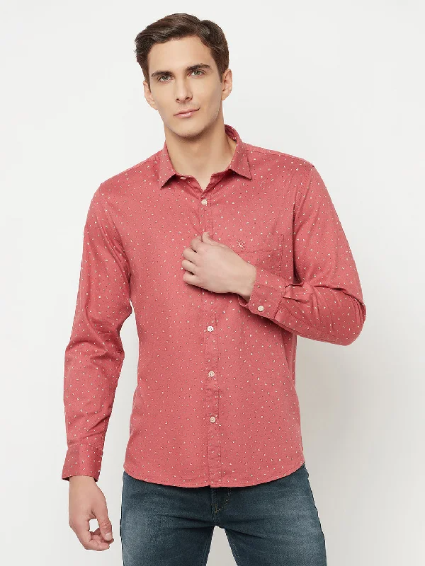 Cantabil Cotton Printed Pink Full Sleeve Casual Shirt for Men with Pocket