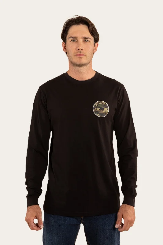 Signature Bull Mens Classic Fit Long Sleeve T-Shirt - Black/Camo