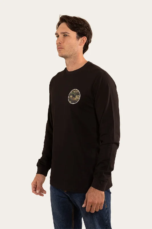 Signature Bull Mens Classic Fit Long Sleeve T-Shirt - Black/Camo