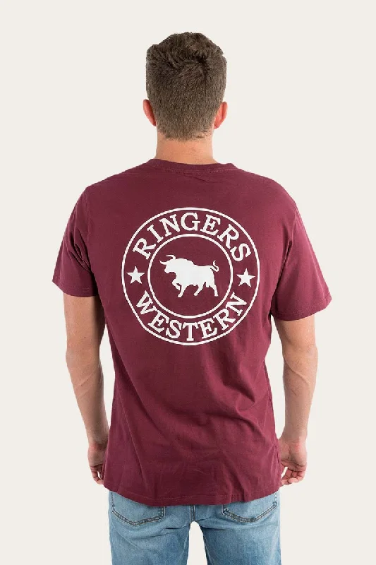 Signature Bull Mens Loose Fit T-Shirt - Burgundy/White