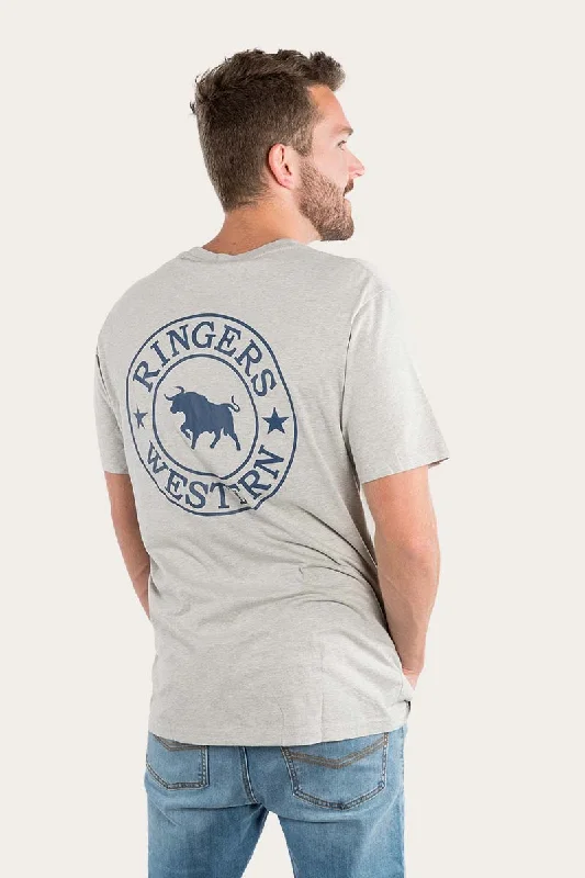 Signature Bull Mens Loose Fit T-Shirt - Grey Marle/Navy