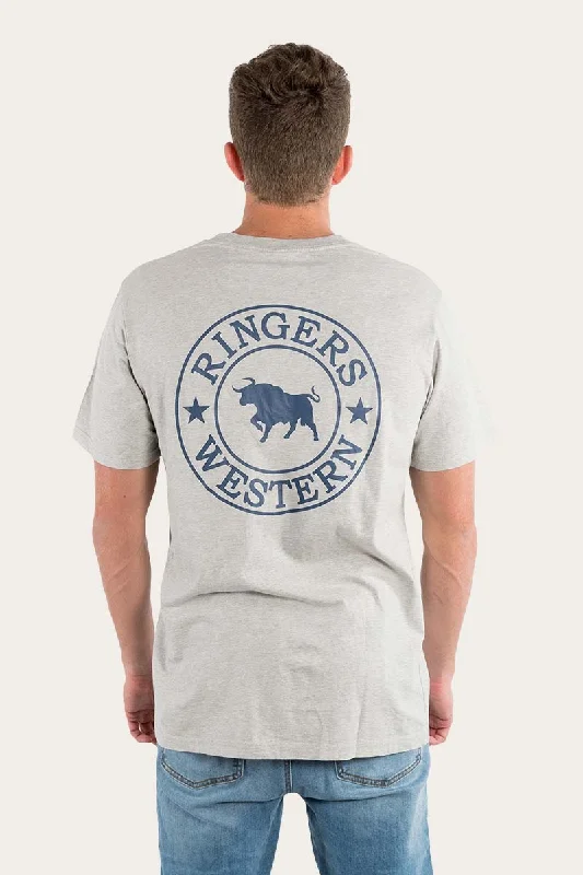 Signature Bull Mens Loose Fit T-Shirt - Grey Marle/Navy