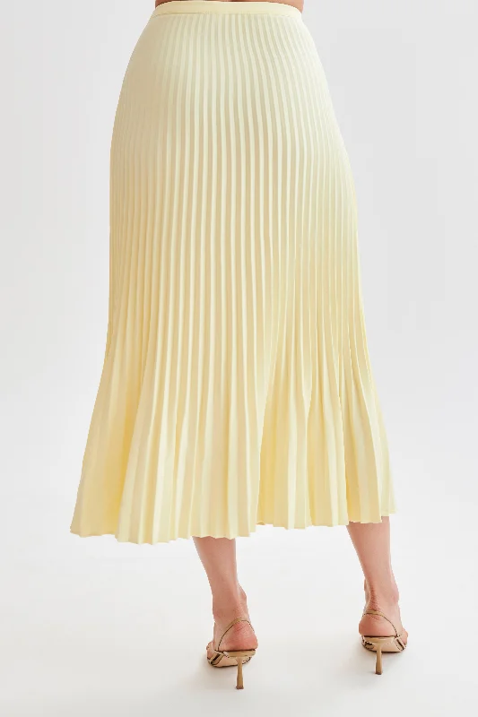 Twyla Pleated Suiting Maxi Skirt - Lemon