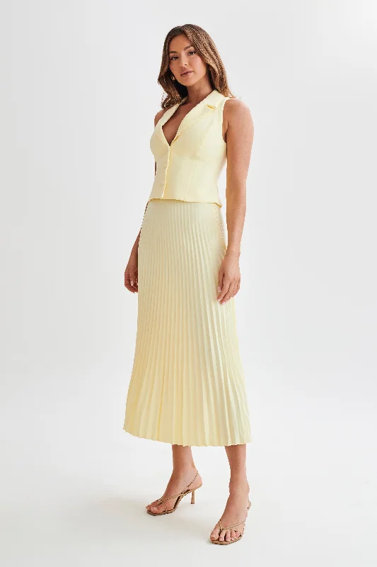 Twyla Pleated Suiting Maxi Skirt - Lemon