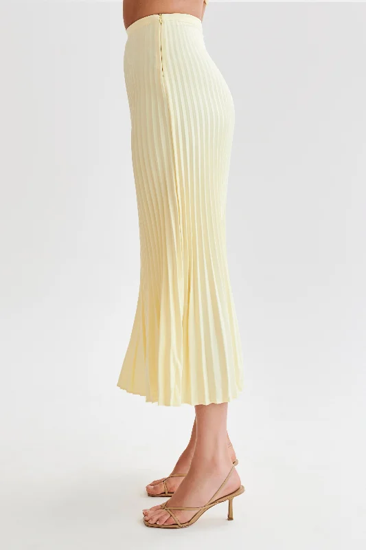 Twyla Pleated Suiting Maxi Skirt - Lemon