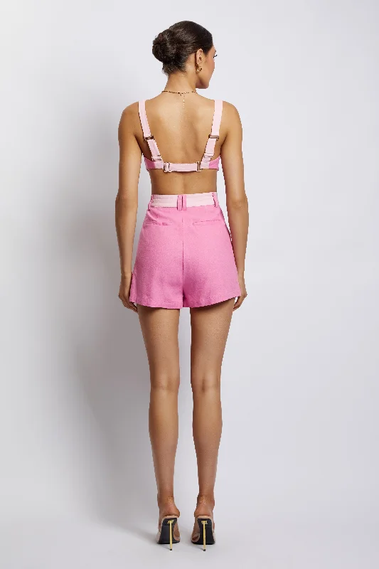 Yalda Contrast Panel Linen Bustier - Candy Pink