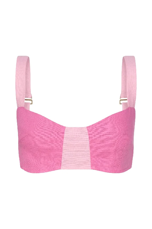 Yalda Contrast Panel Linen Bustier - Candy Pink