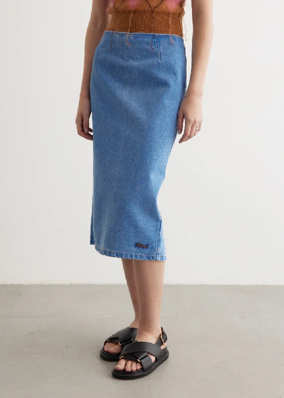 Bleached Coated Denim Skirt