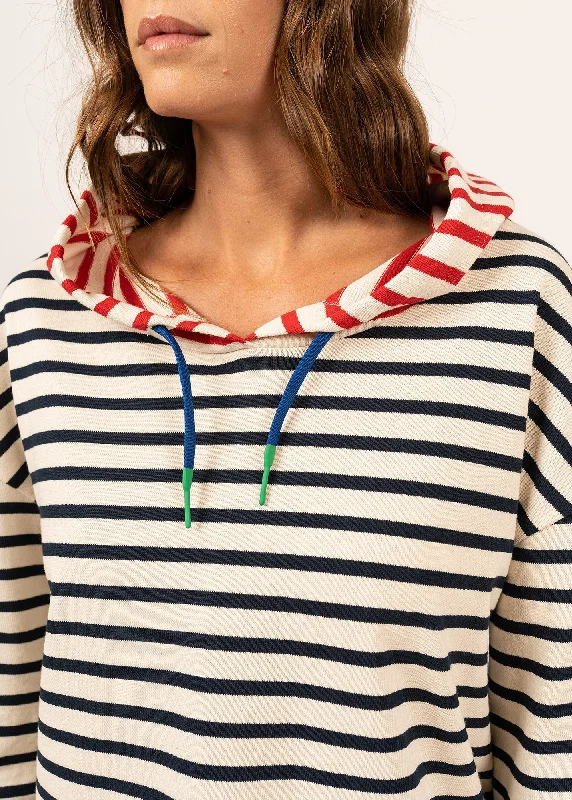 Dragey striped hooded t-shirt - in thick cotton jersey (ECRU/MARINE/TULIPE)