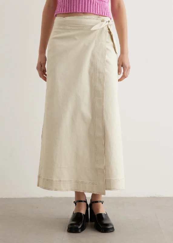 Herringbone Canvas Long Wrap Skirt