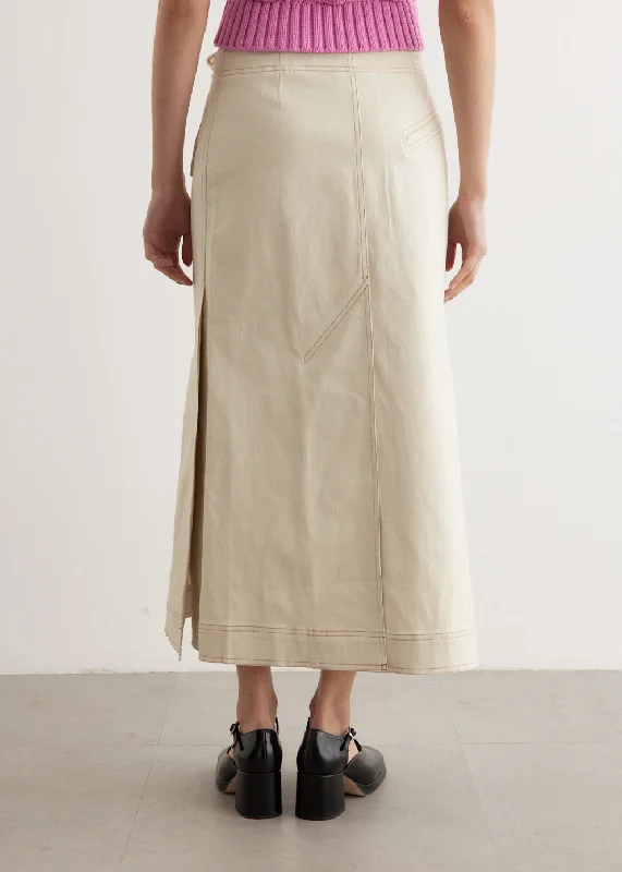 Herringbone Canvas Long Wrap Skirt