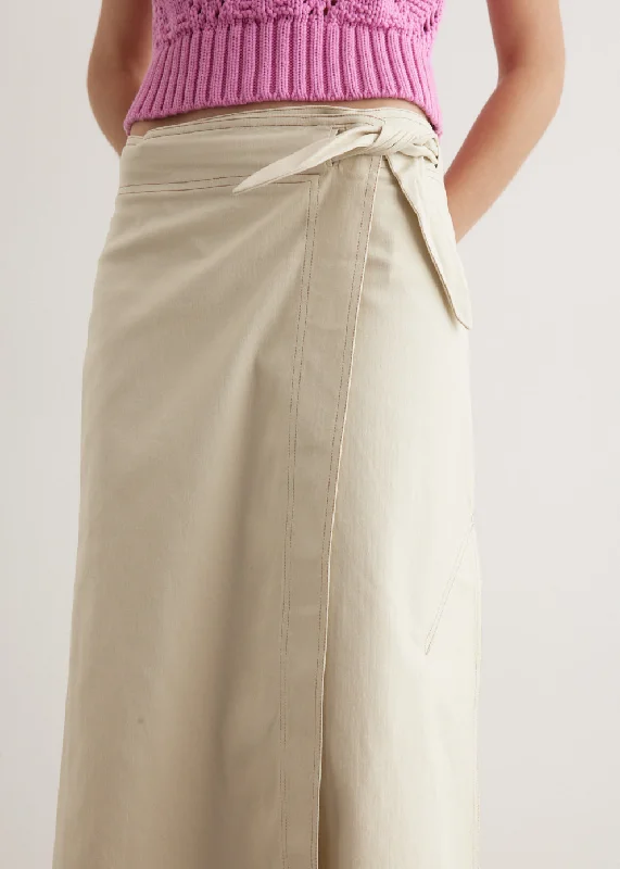 Herringbone Canvas Long Wrap Skirt