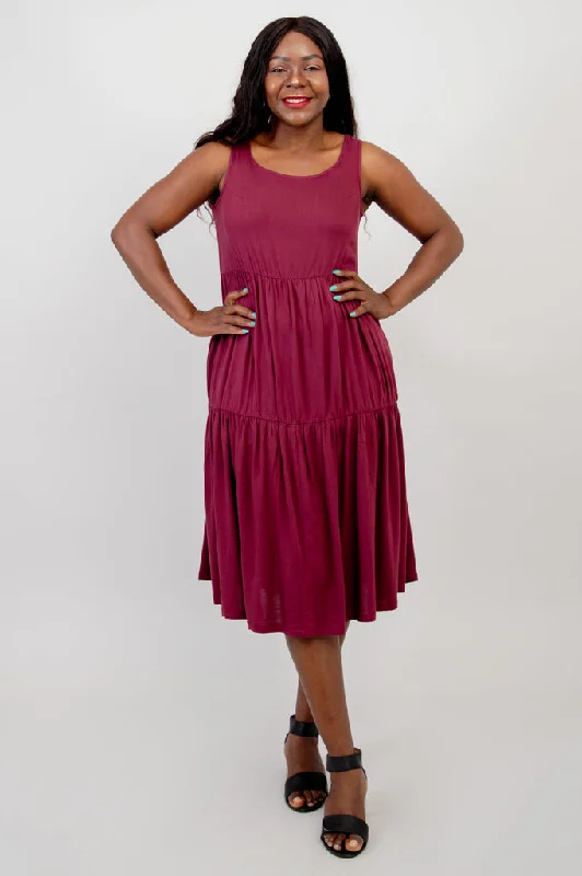 Juni Dress, Burgundy, Linen Bamboo - Final Sale