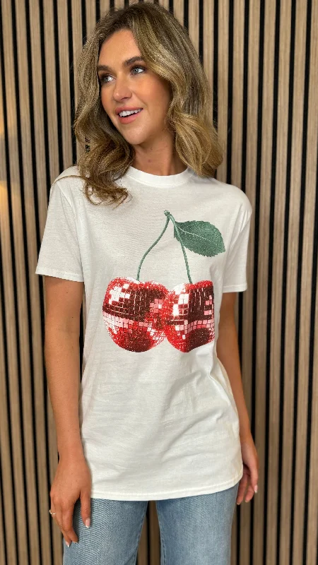 Milana White Glitter Cherry Print T-Shirt