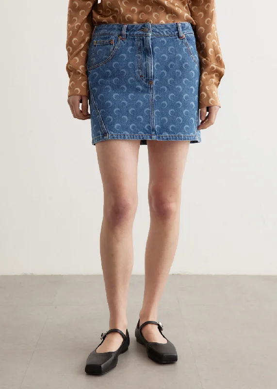 Moon Laser Denim Mini Skirt