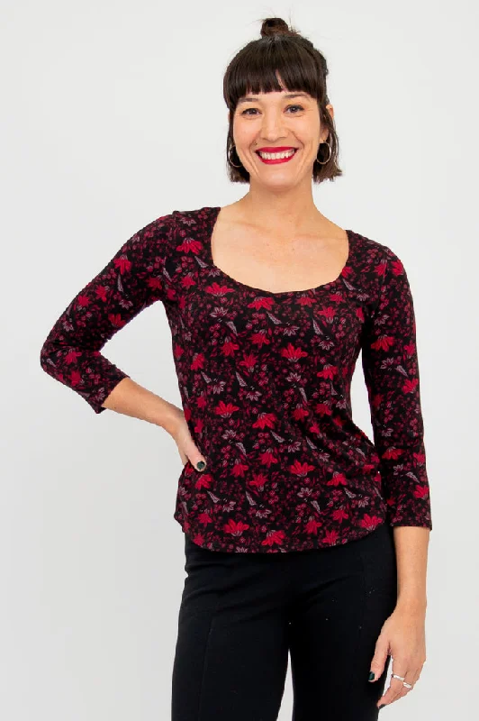 Ritzy 3/4 Slv Top, Red Life, Bamboo