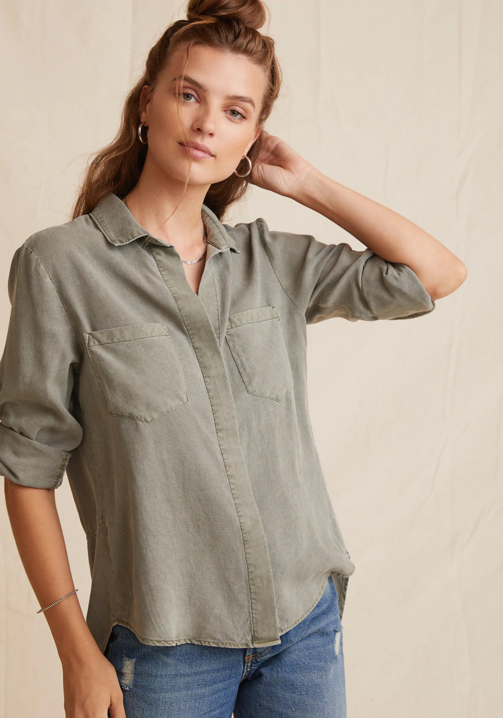 Split Back Button Down - Soft Army