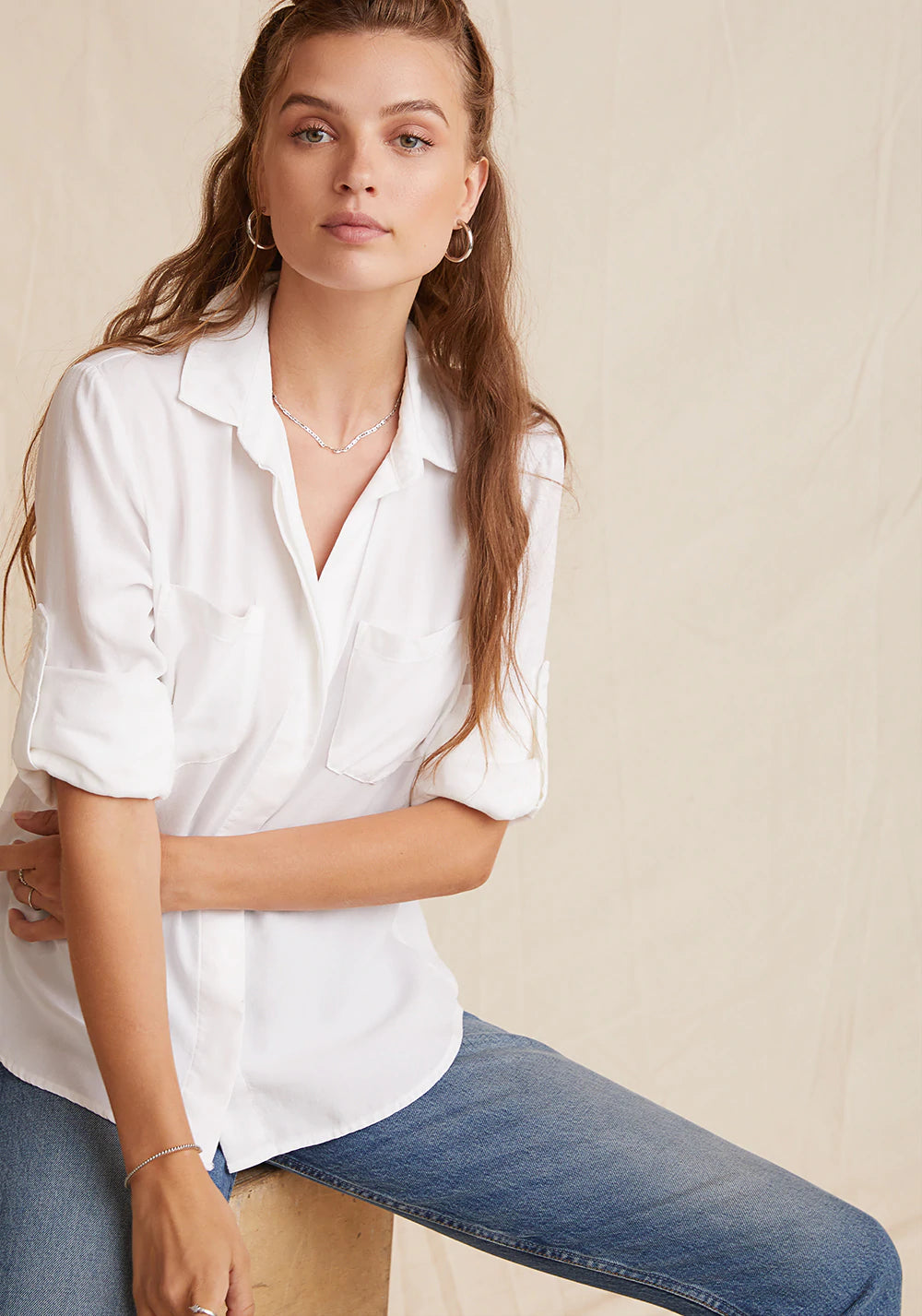 Split Back Button Down - White